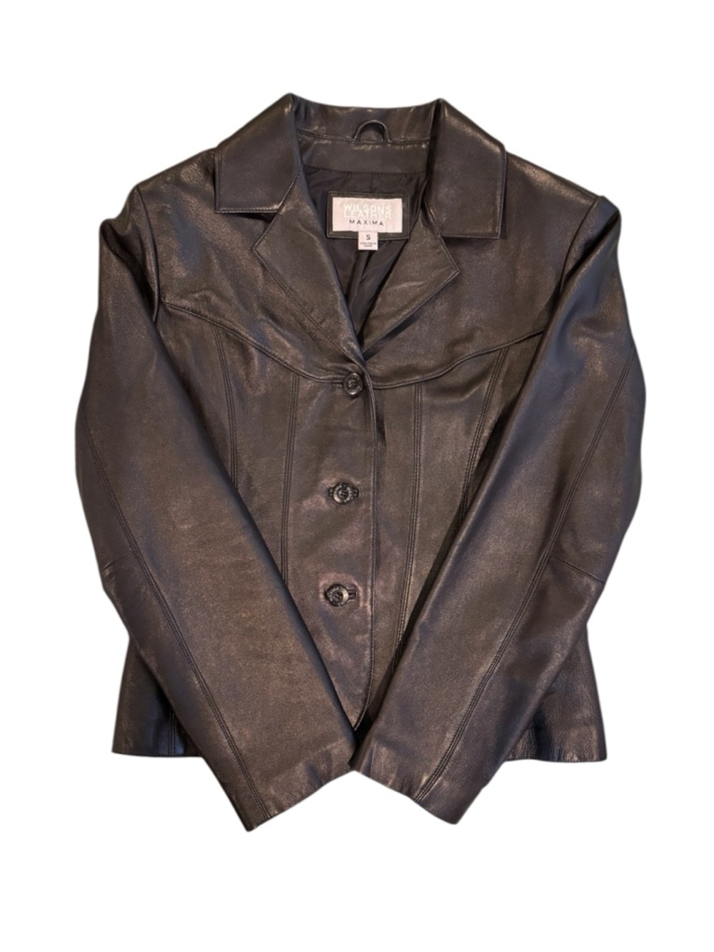 Wilsons Leather Maxima Black Genuine Leather Blazer Jacket Size Small